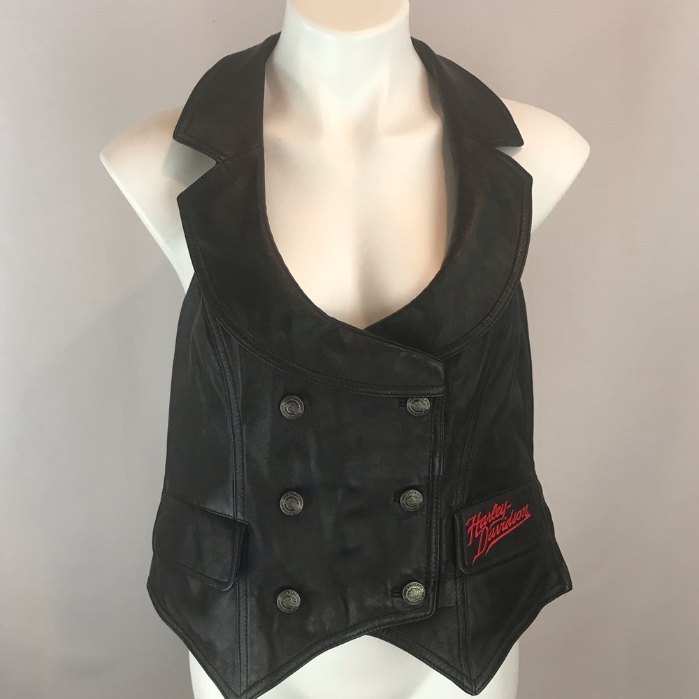 Harley-Davidson Sz XS Black Leather Halter Top